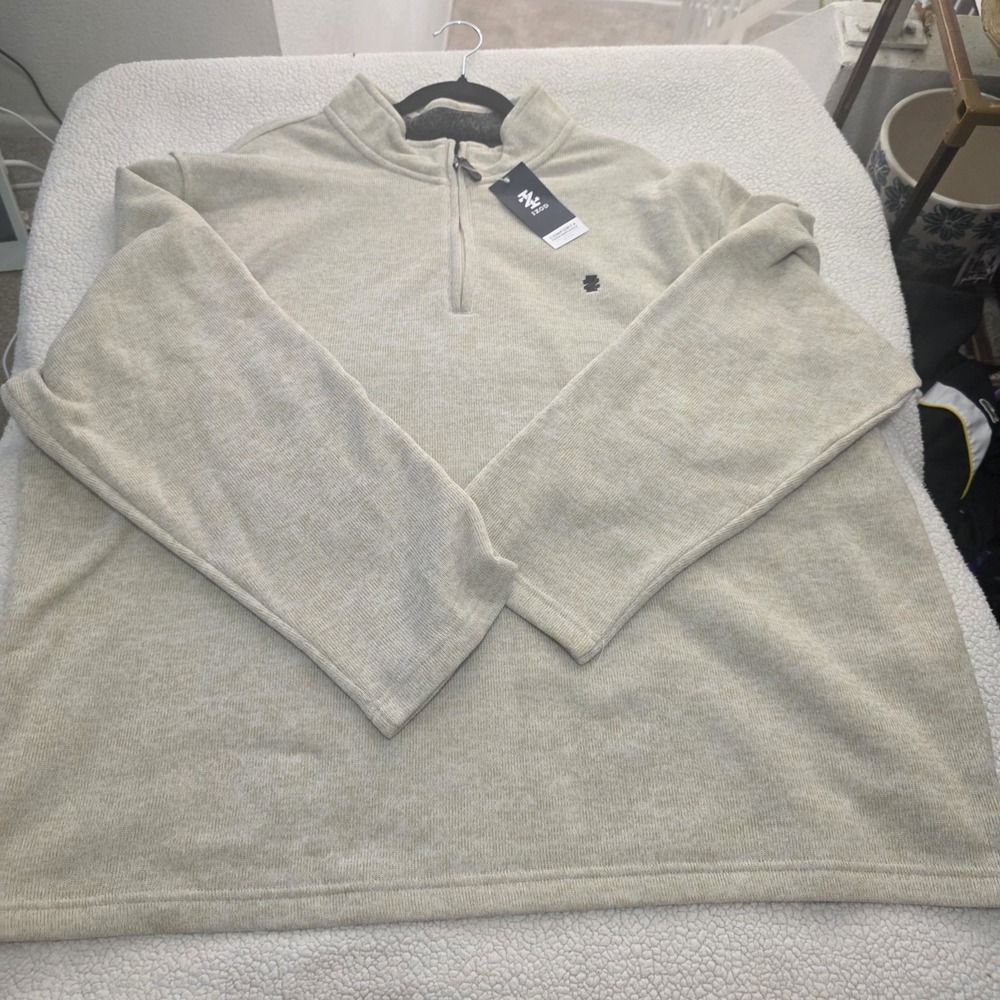 IZOD Men Beige Eco Thermasoft Quarter Zip Pullover Sweater 3XLT Preppy NEW
